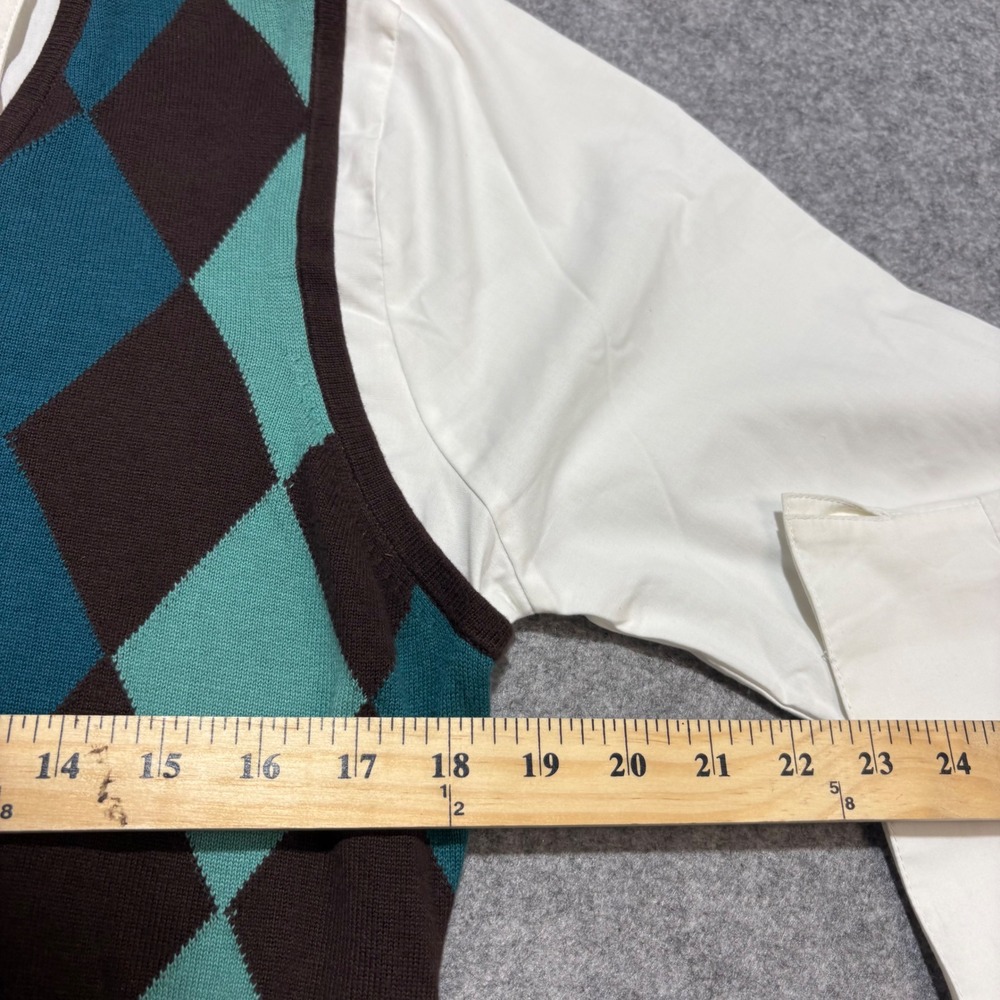 Notations Womens XL Argyle‎ Sweater Vest Layered Top Brown Teal Preppy Academic - Picture 4 of 5